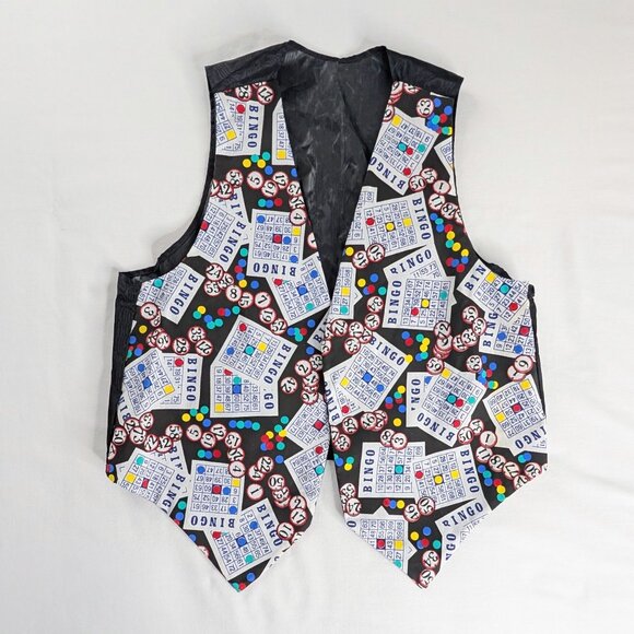 VTG Bingo Cards Colorful Black White Open Front Vest - Picture 1 of 5